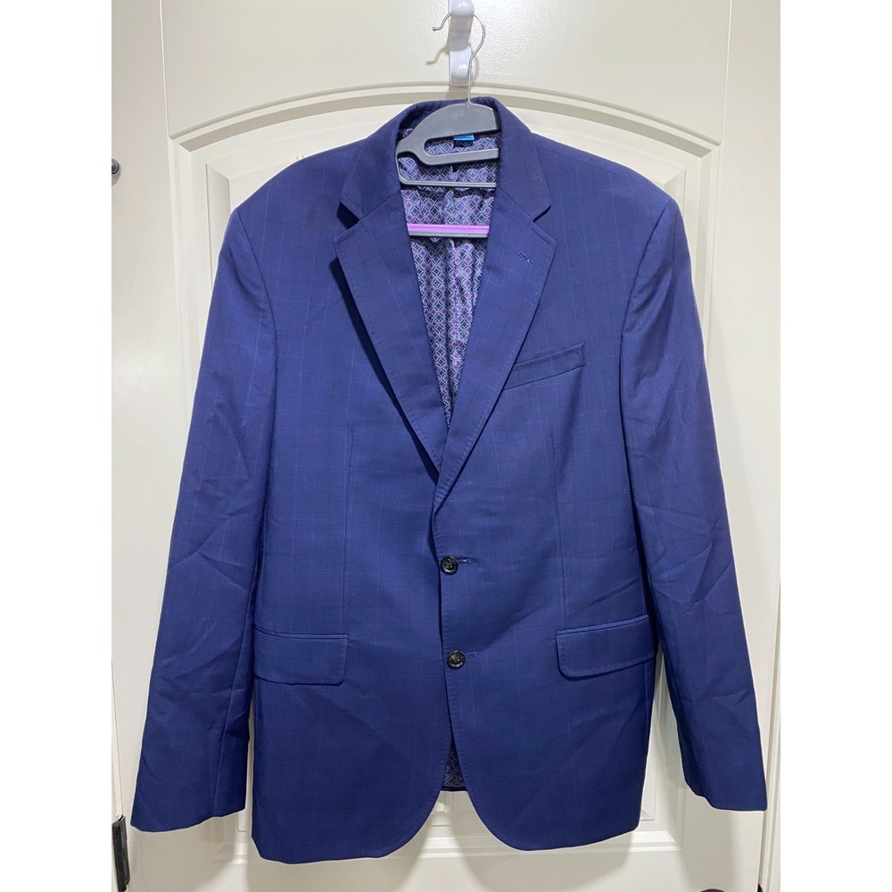 Ted Baker Endurance Blue Plaid Suit Blazer Coat 42R 100% Wool Modern Office